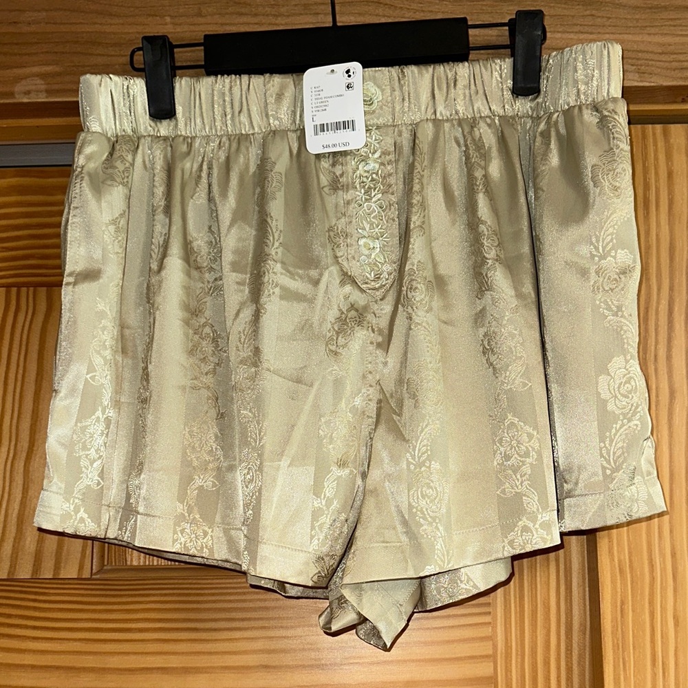 FP Intimately Satin Tidal Foam Floral Lounge Shorts - Lt Green NWT